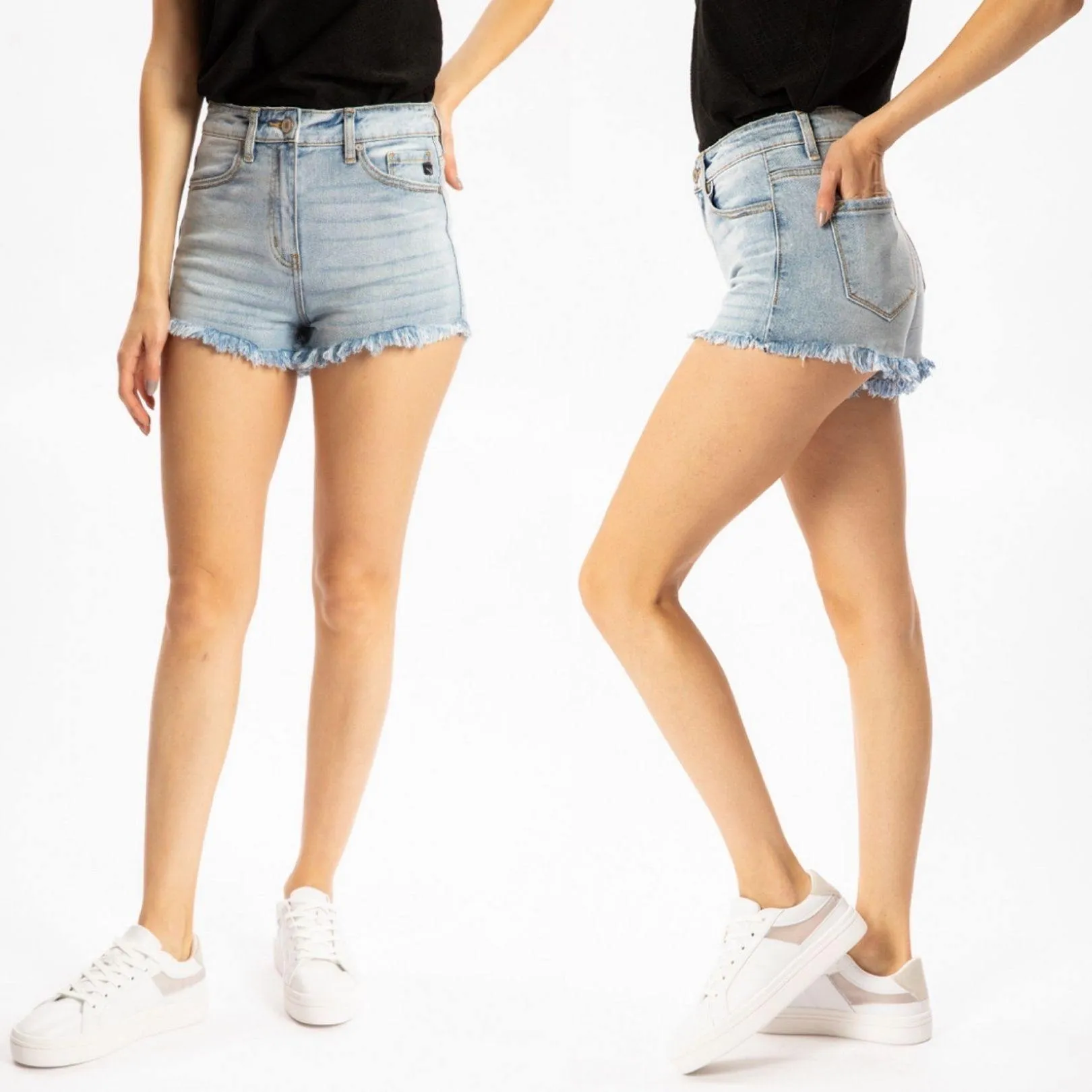 KANCAN KC8362L High Rise Light Wash Denim Shorts