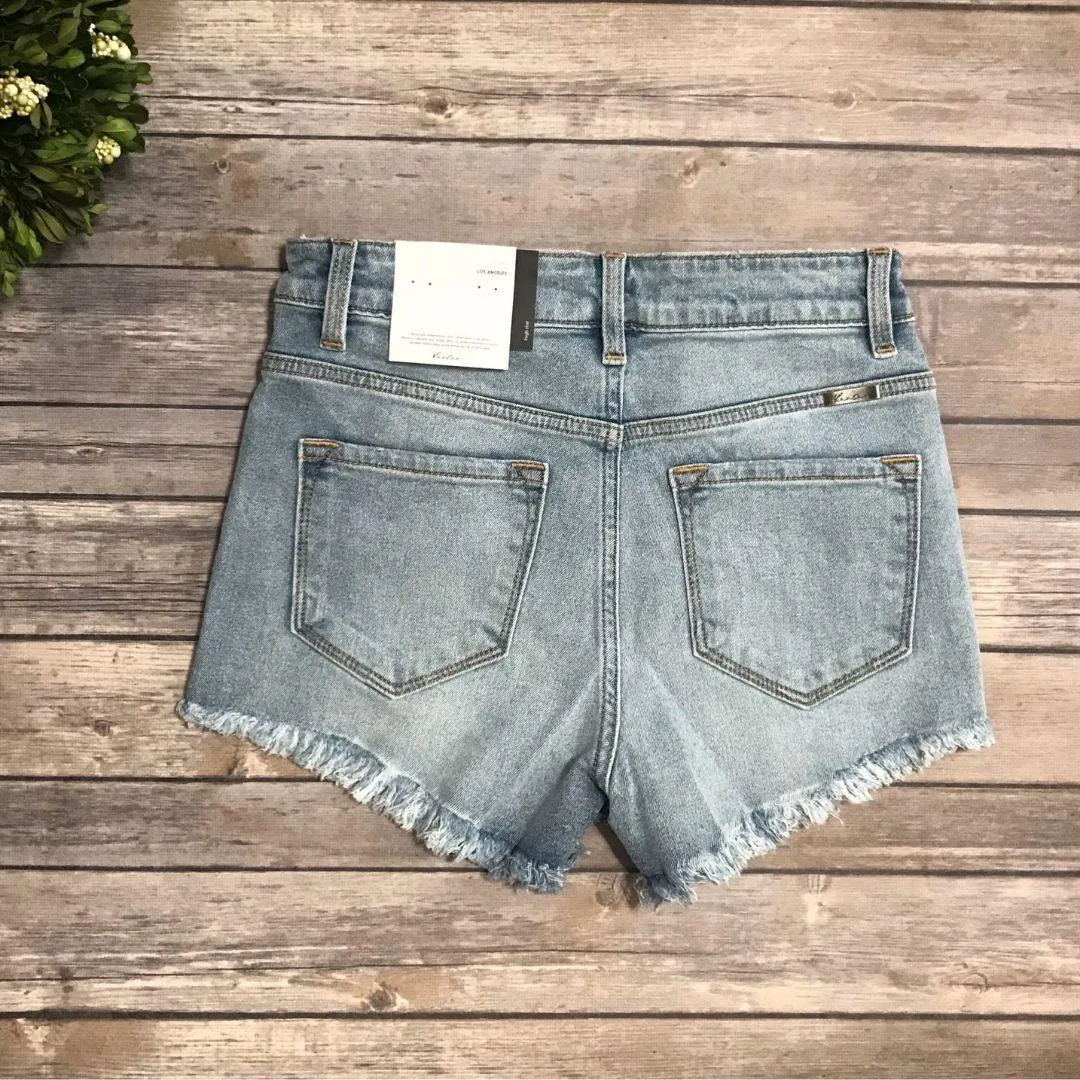 KANCAN KC8362L High Rise Light Wash Denim Shorts