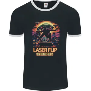 Laserflip Skateboards Skateboarder UFO Alien Mens Ringer T-Shirt FotL