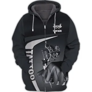 Latest Tattoo Artist Shop Personalized Name Zipper Hoodie, 3D Hoodie