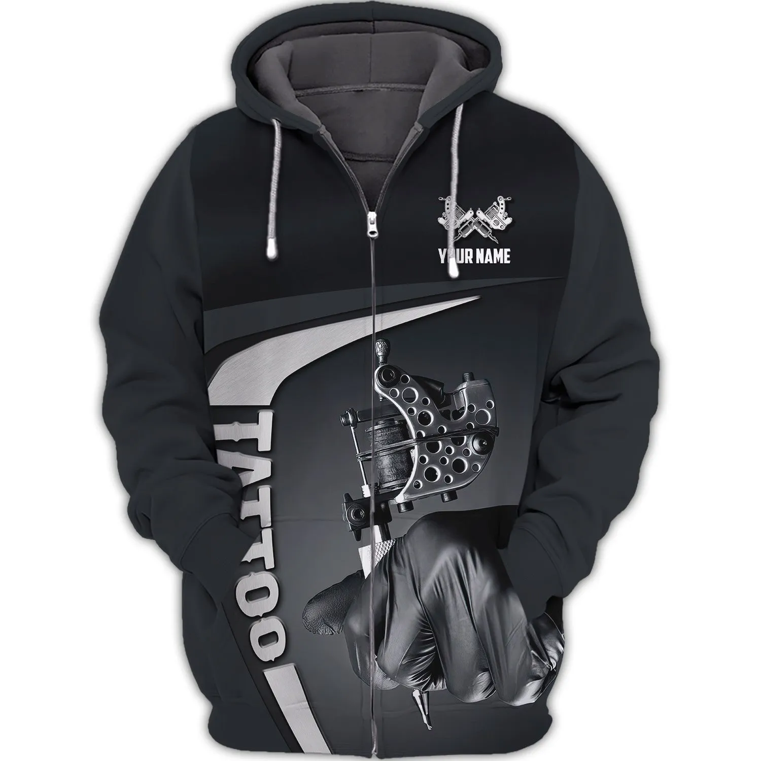 Latest Tattoo Artist Shop Personalized Name Zipper Hoodie, 3D Hoodie