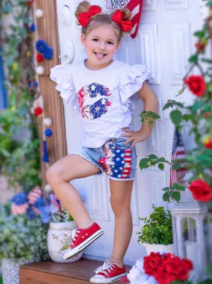 Liberty Kisses Flutter Top and Patched Denim Short Set