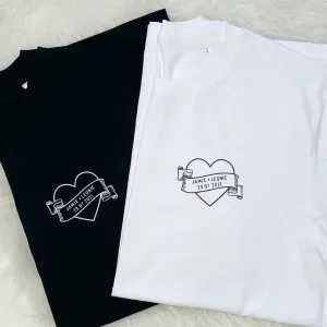 Lovers Tattoo Style T Shirt Set Personalised With Date