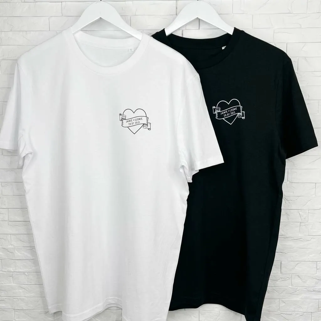 Lovers Tattoo Style T Shirt Set Personalised With Date