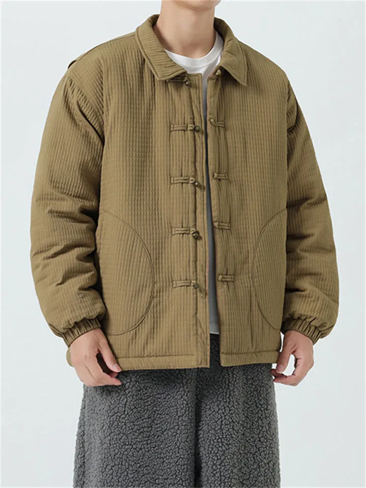 Male Lapel Metal Button Checkered Cotton Coat