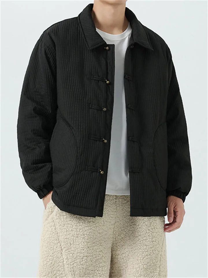Male Lapel Metal Button Checkered Cotton Coat