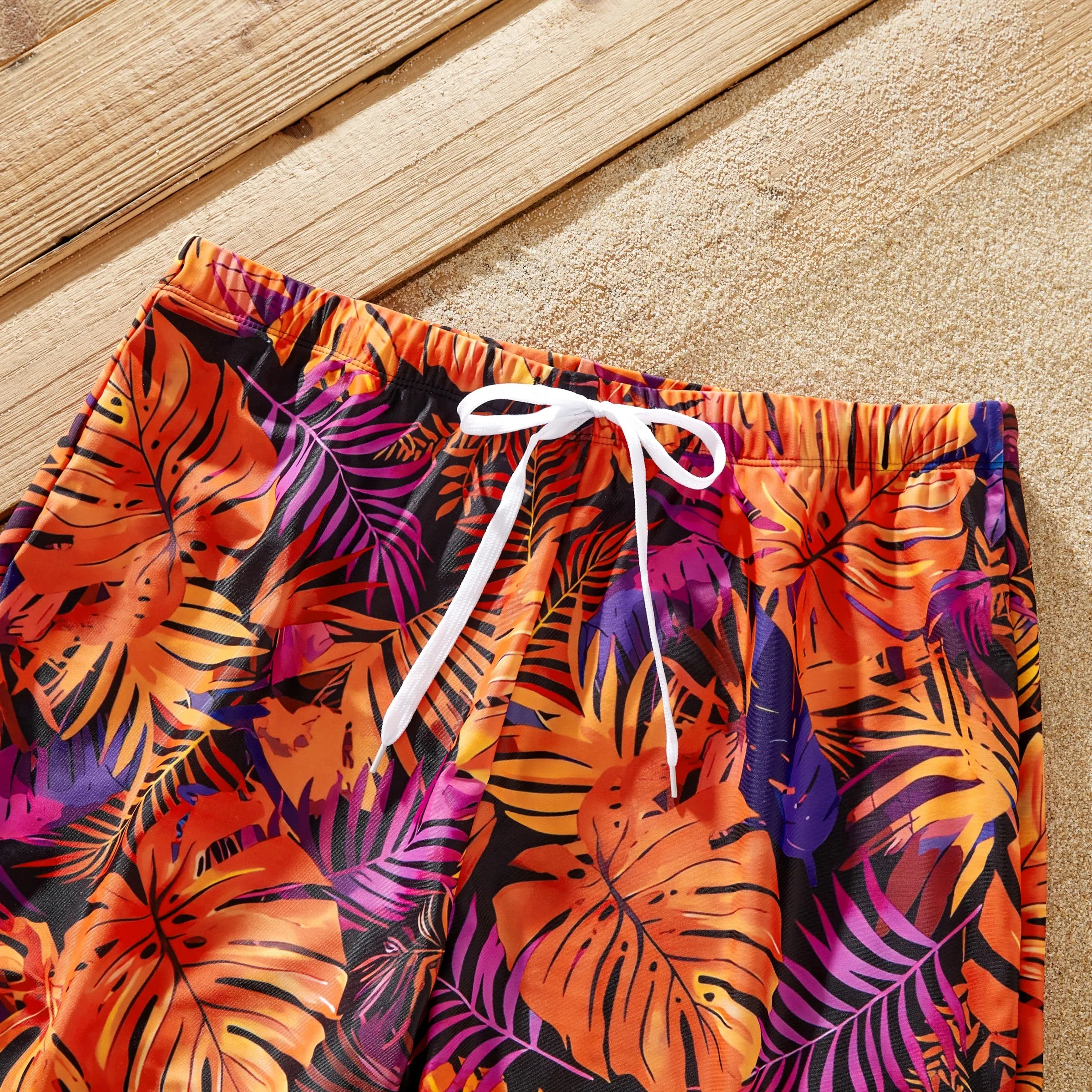 Matching Family Swimwear: Floral Drawstring Trunks or Bandeau Bikini Top