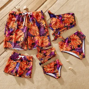Matching Family Swimwear: Floral Drawstring Trunks or Bandeau Bikini Top