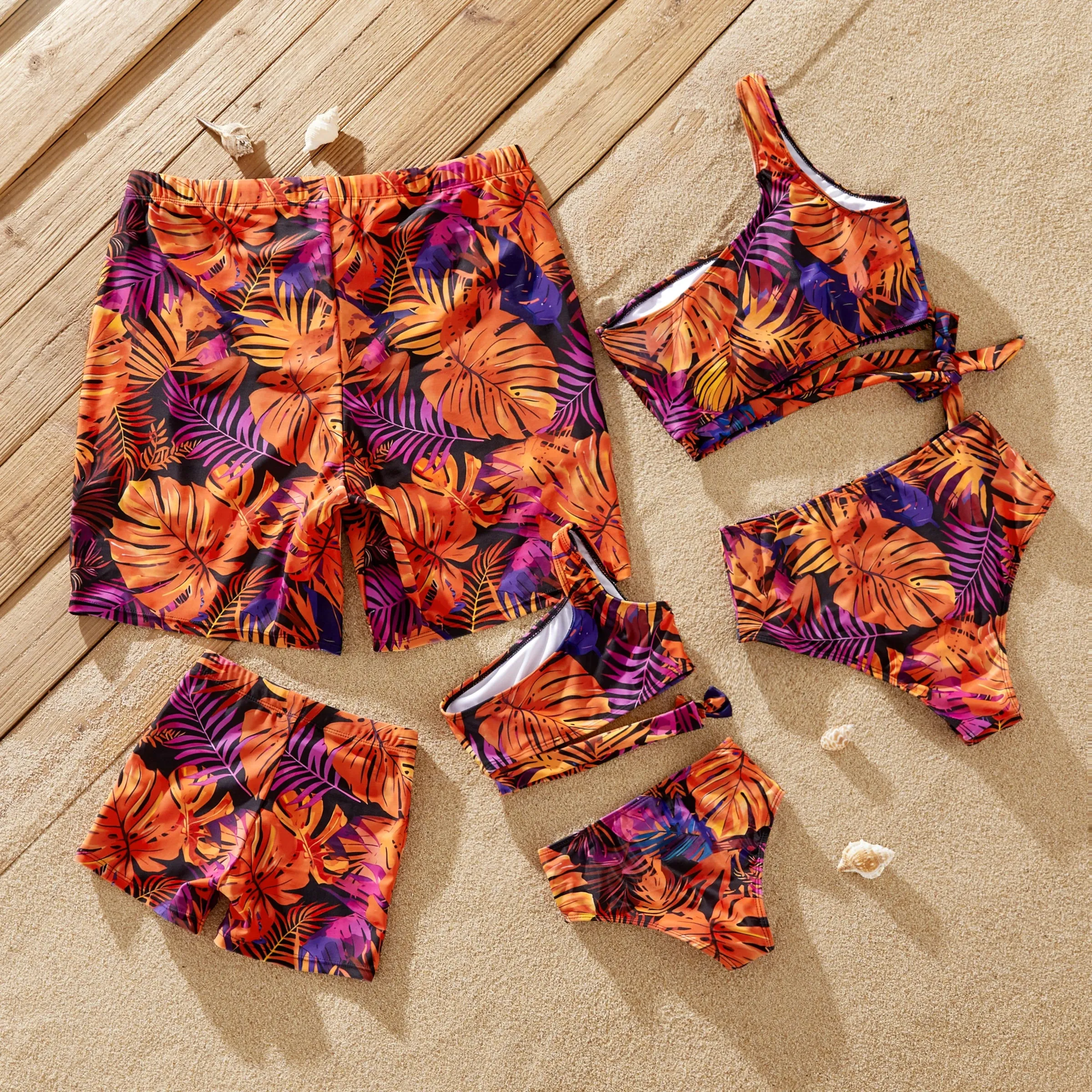 Matching Family Swimwear: Floral Drawstring Trunks or Bandeau Bikini Top