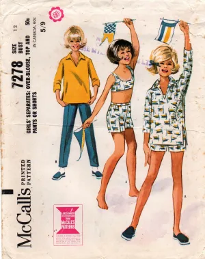 McCall's 7278 Teen Girl's Summer Separates 1960s Vintage Sewing Pattern Size 12