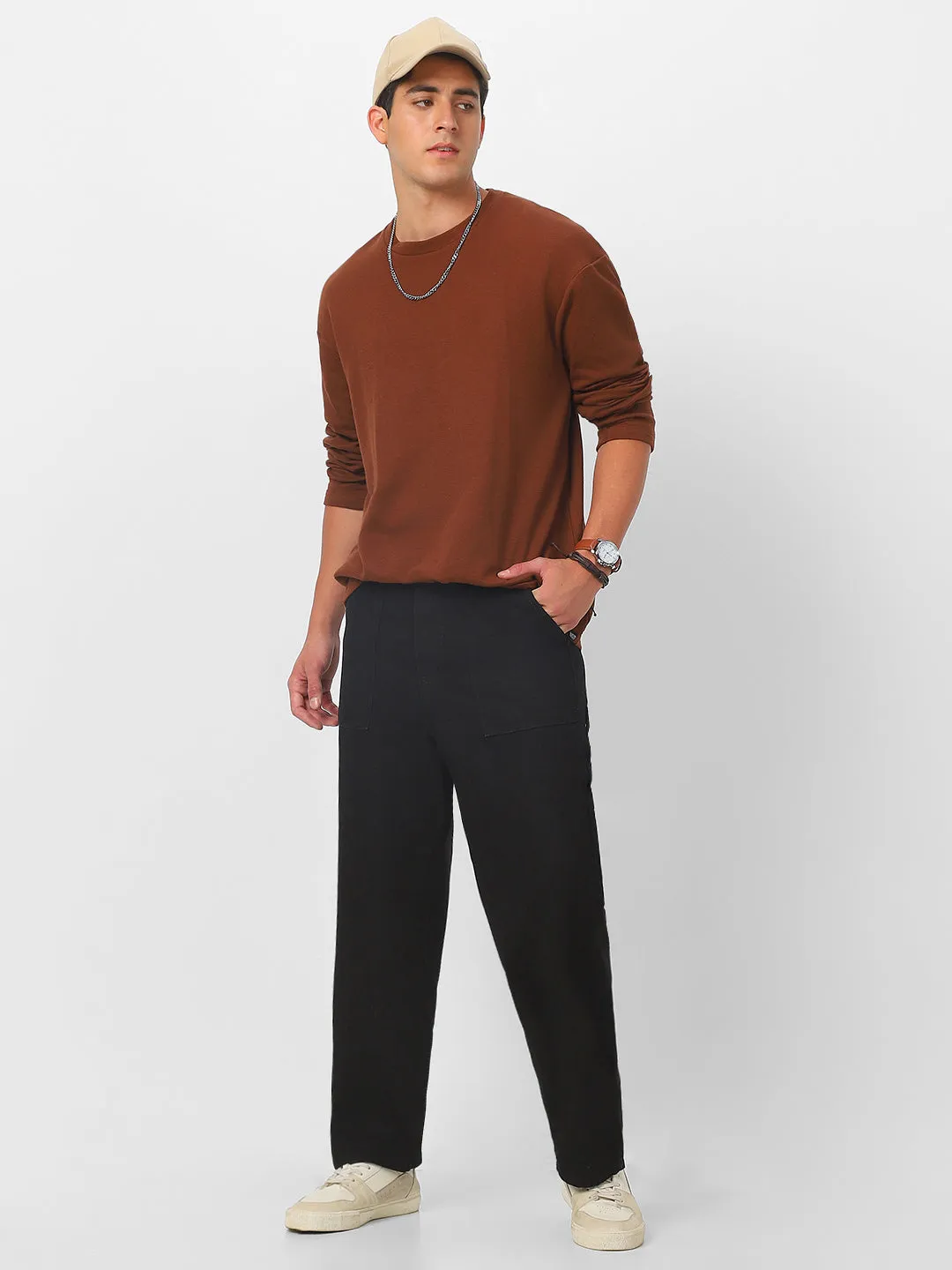 Men's Black Loose Fit Cargo Carpenter Jeans With 6 Pockets Non-Stretchable