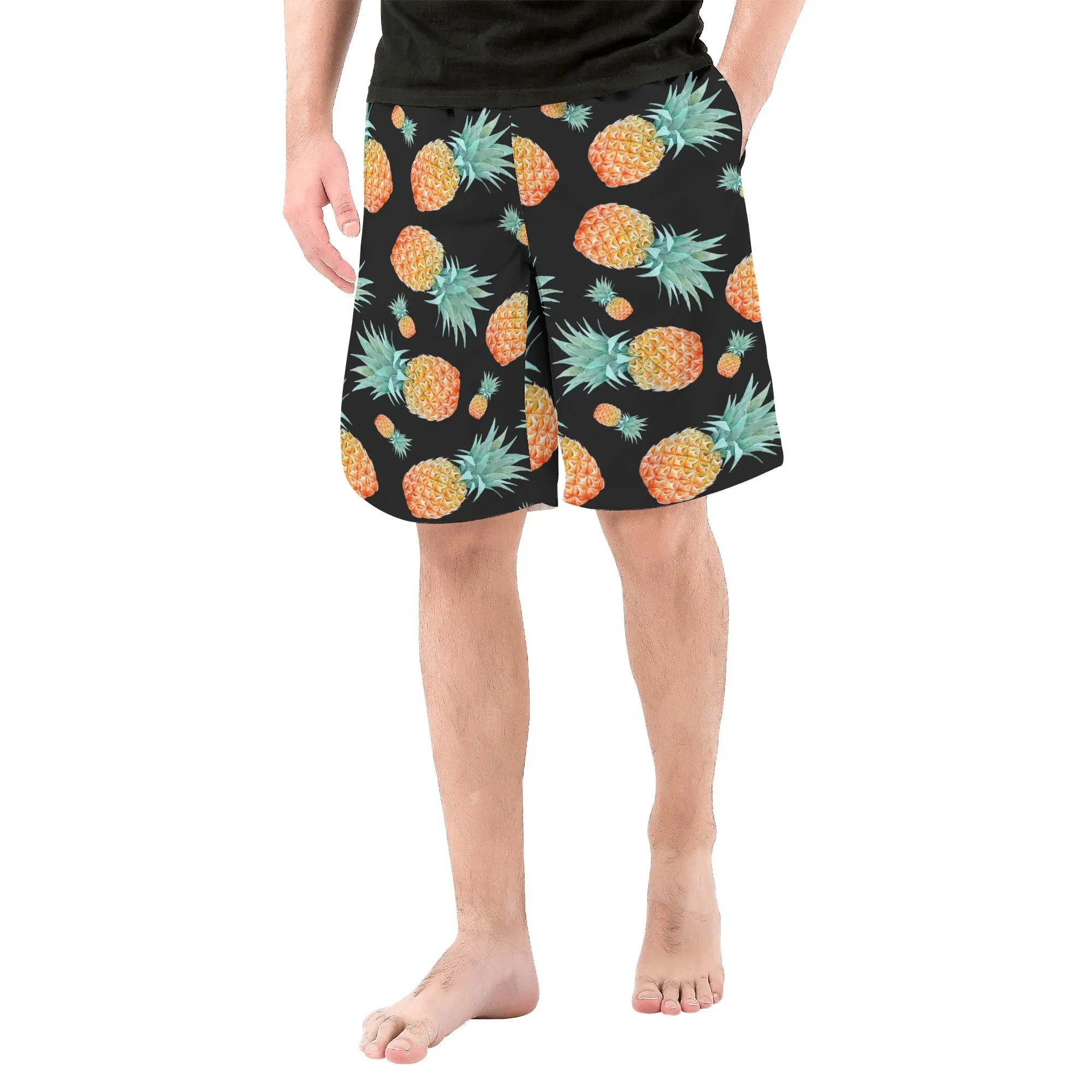 Men's Black Pinapple Pattern Graphic Board Shorts