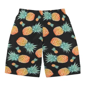 Men's Black Pinapple Pattern Graphic Board Shorts