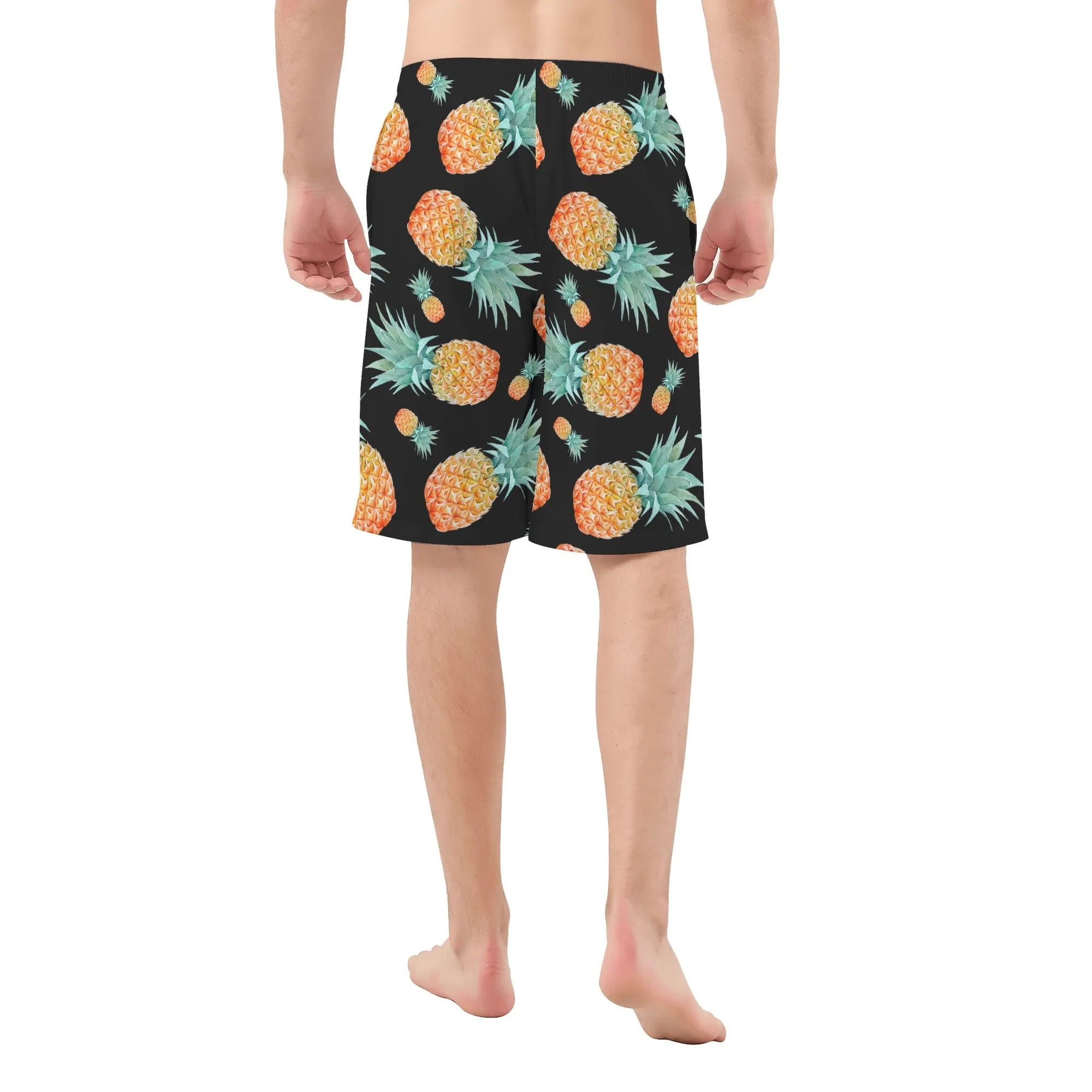 Men's Black Pinapple Pattern Graphic Board Shorts