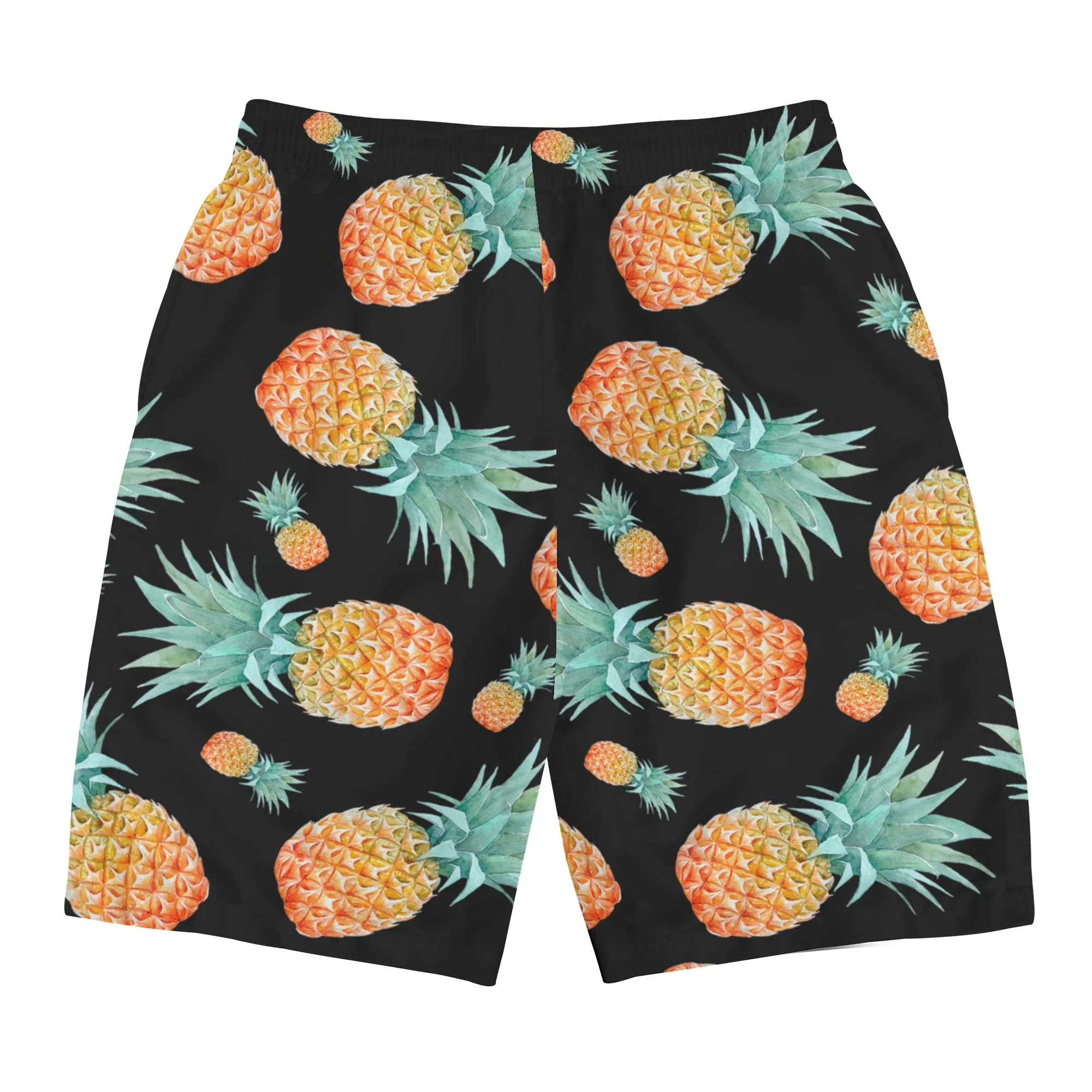 Men's Black Pinapple Pattern Graphic Board Shorts