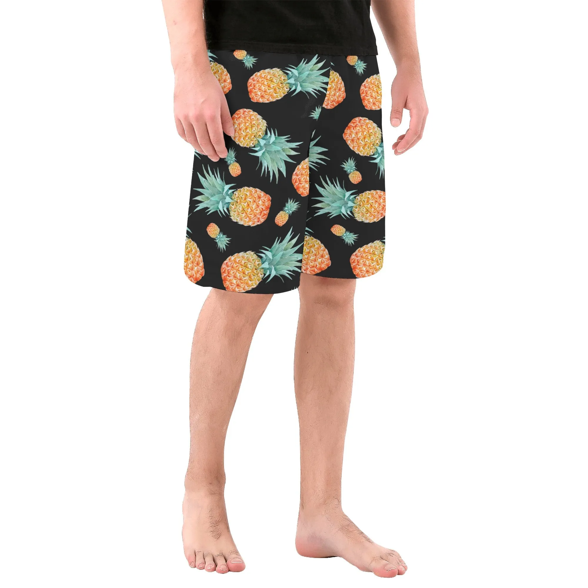 Men's Black Pinapple Pattern Graphic Board Shorts