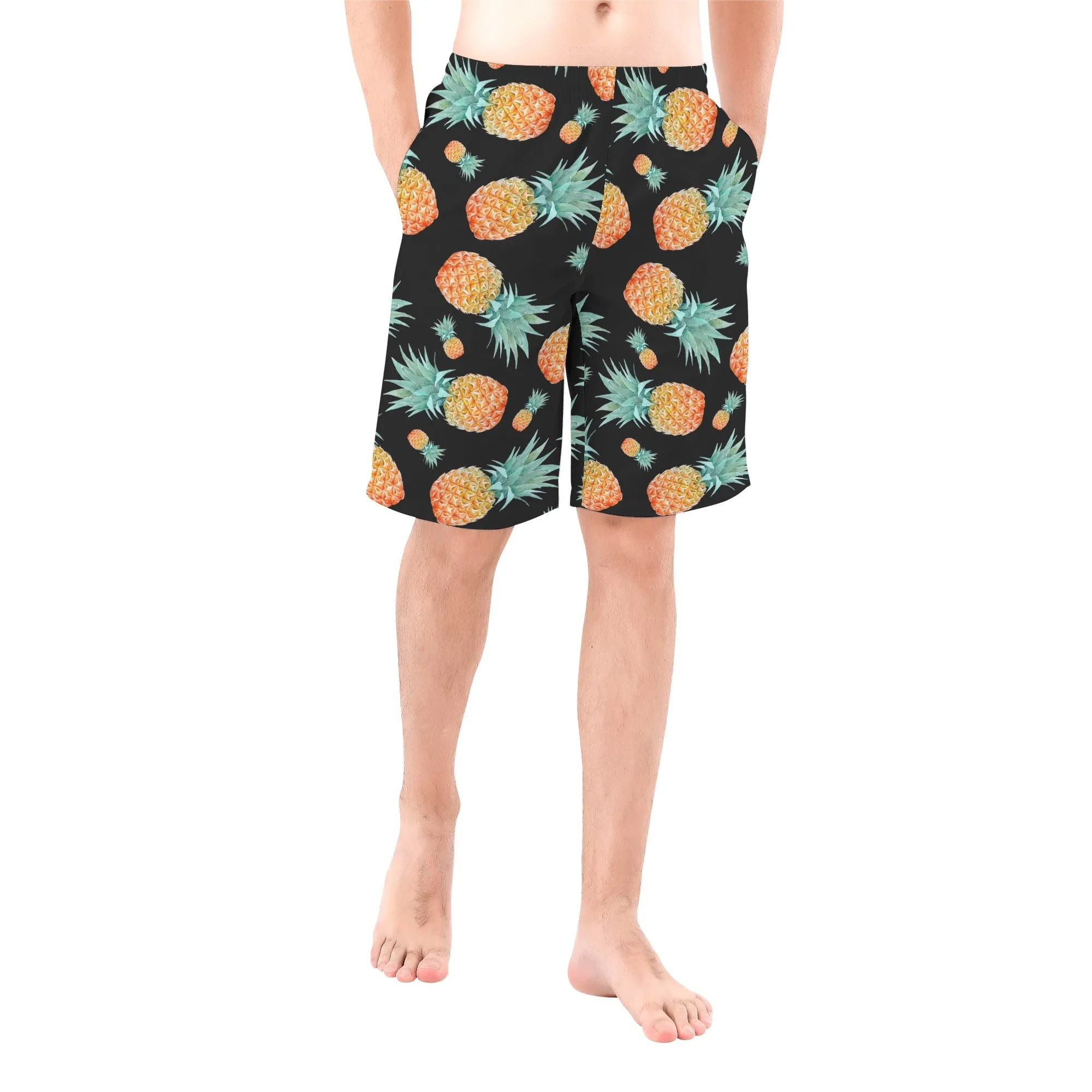 Men's Black Pinapple Pattern Graphic Board Shorts