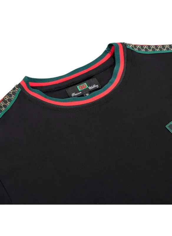 Men's Casual Pattern Side Design Black/Red/Green Short Set