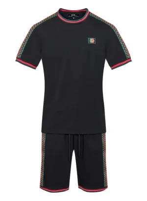 Men's Casual Pattern Side Design Black/Red/Green Short Set