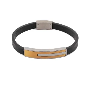 Men's Fashion Style Black Leather Gold Bracelet