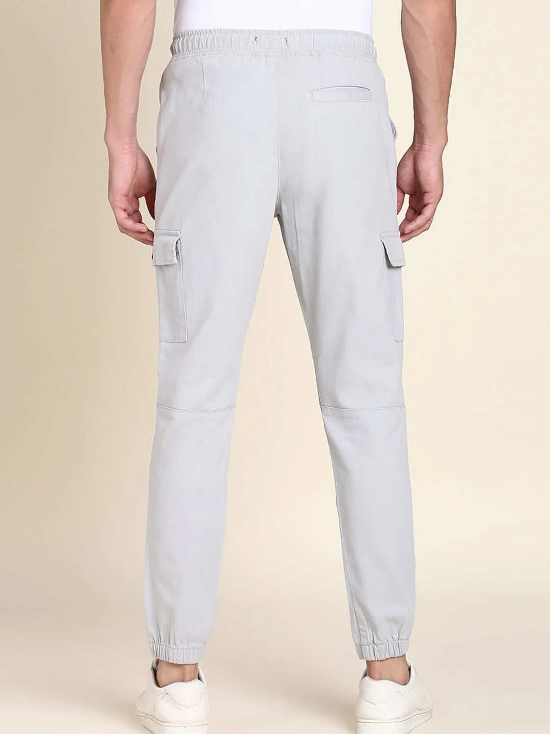 Men's Light Grey Solid Cargo Jogger