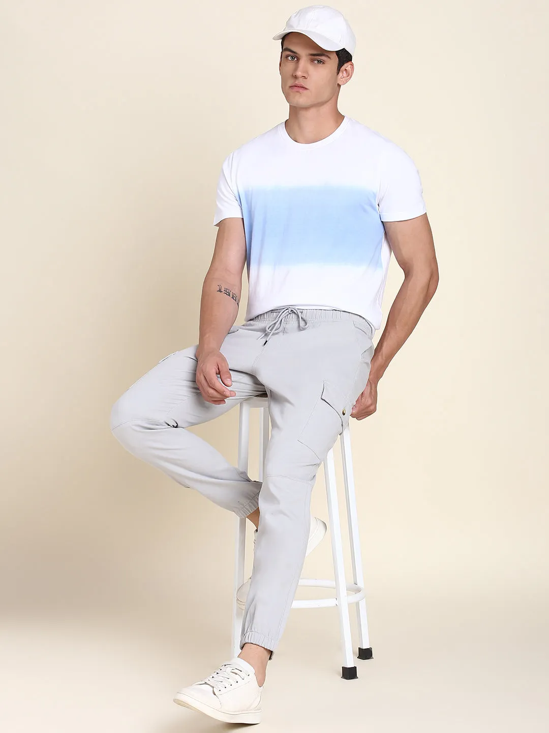 Men's Light Grey Solid Cargo Jogger