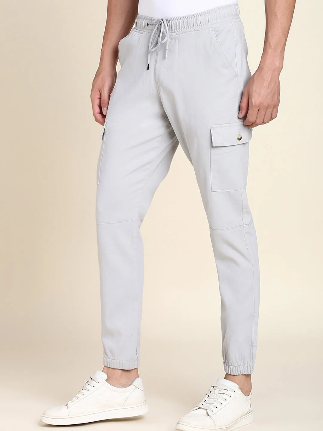 Men's Light Grey Solid Cargo Jogger