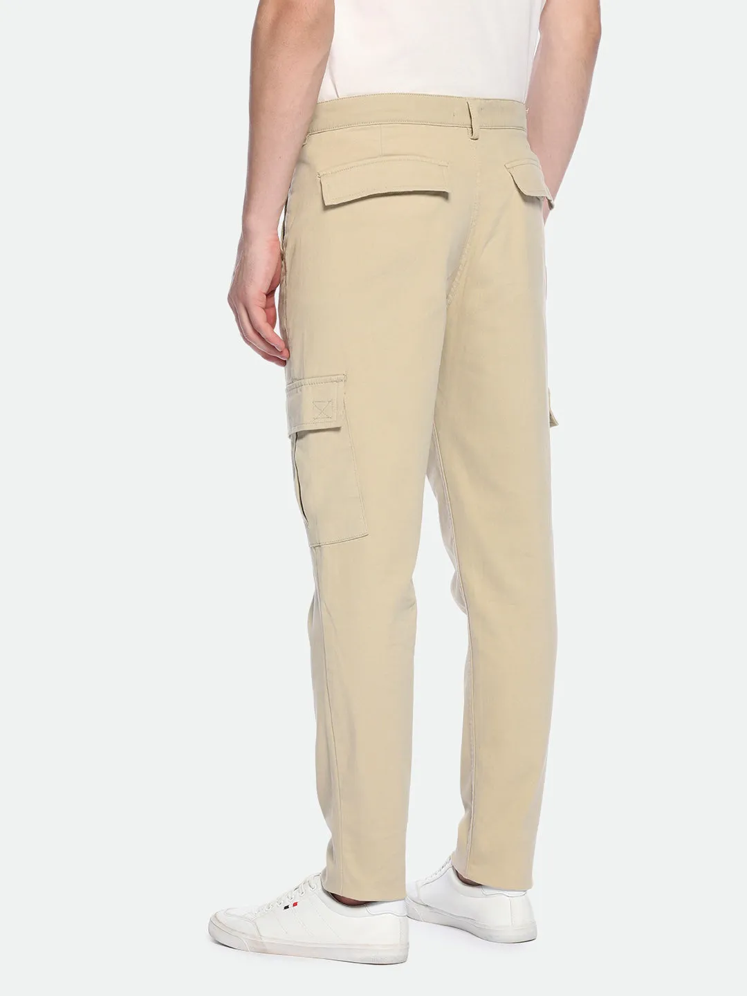 Men's Light Khaki Solid Cargo Trousers