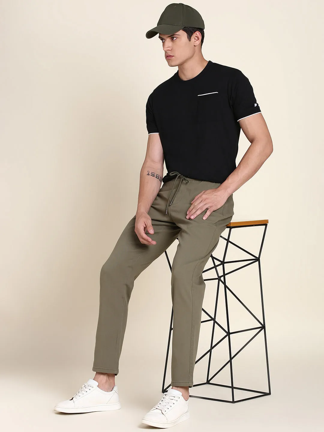 Men's Light Olive Solid Chino