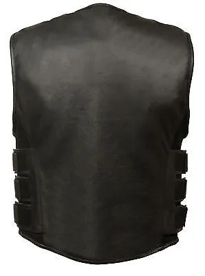 Men's Motorcycle Biker Updated Swat team style leather vest W/2 Gun pockets