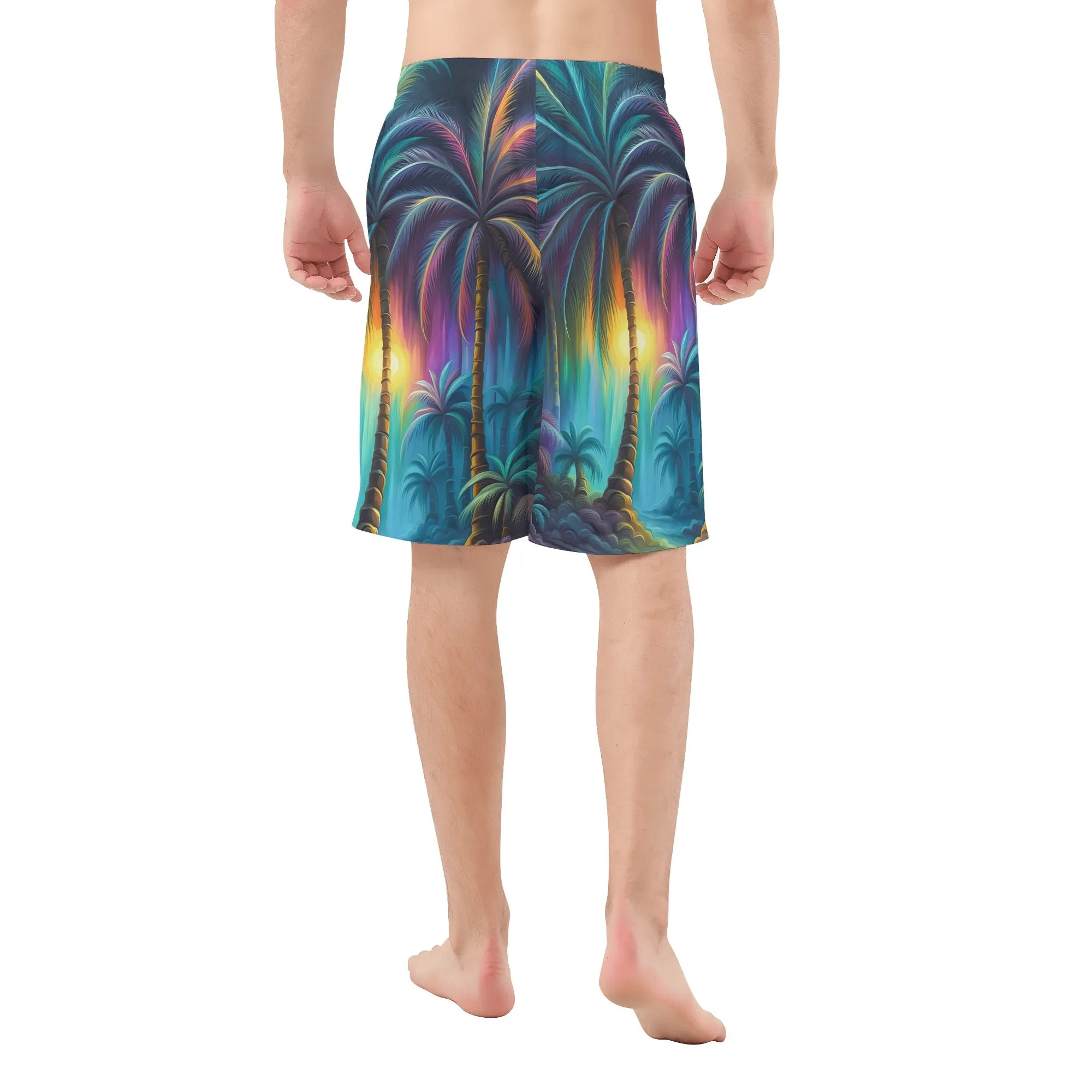 Men's Multicolored Palm Trees Graphic Board Shorts