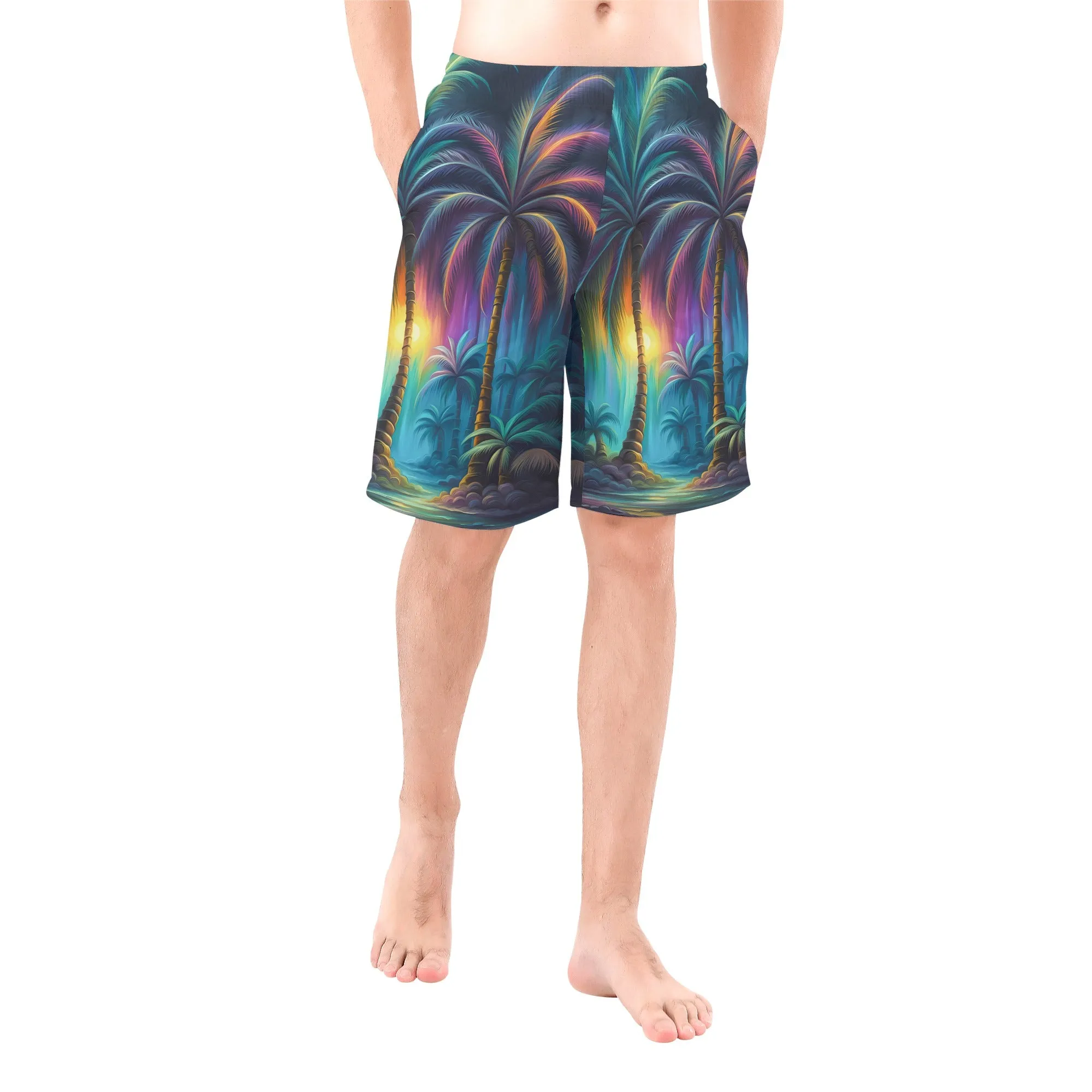 Men's Multicolored Palm Trees Graphic Board Shorts