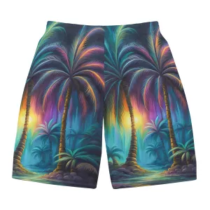 Men's Multicolored Palm Trees Graphic Board Shorts