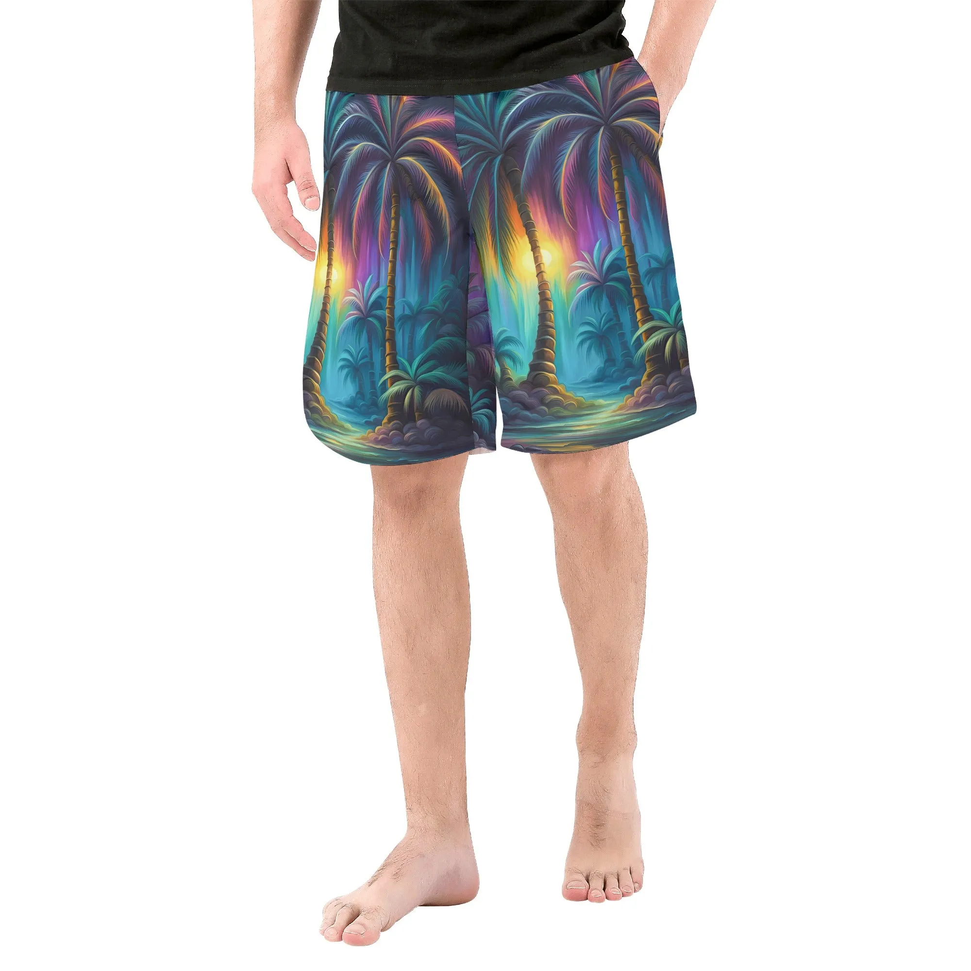 Men's Multicolored Palm Trees Graphic Board Shorts