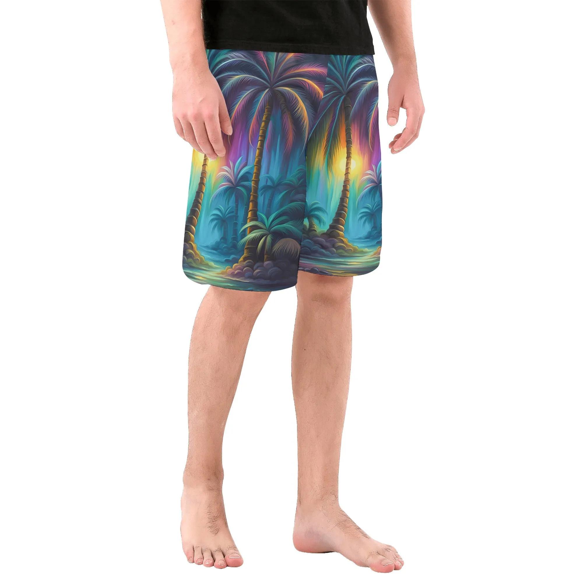 Men's Multicolored Palm Trees Graphic Board Shorts