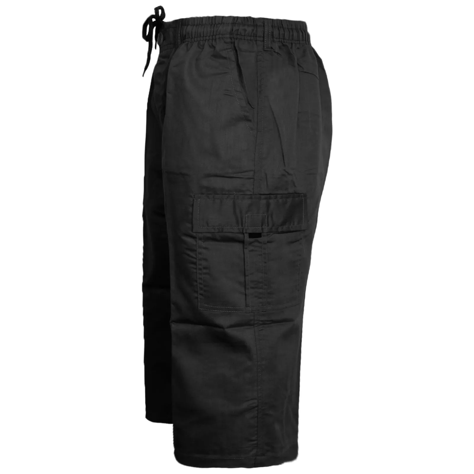 Mens Plain 3/4 Three Quarter Length Shorts Cargo Combat Casual Summer Beach Poly Cotton 6 Pockets Work ¾ Shorts Elasticated Waist Lightweight Pants Plus Big Sizes S-5XL