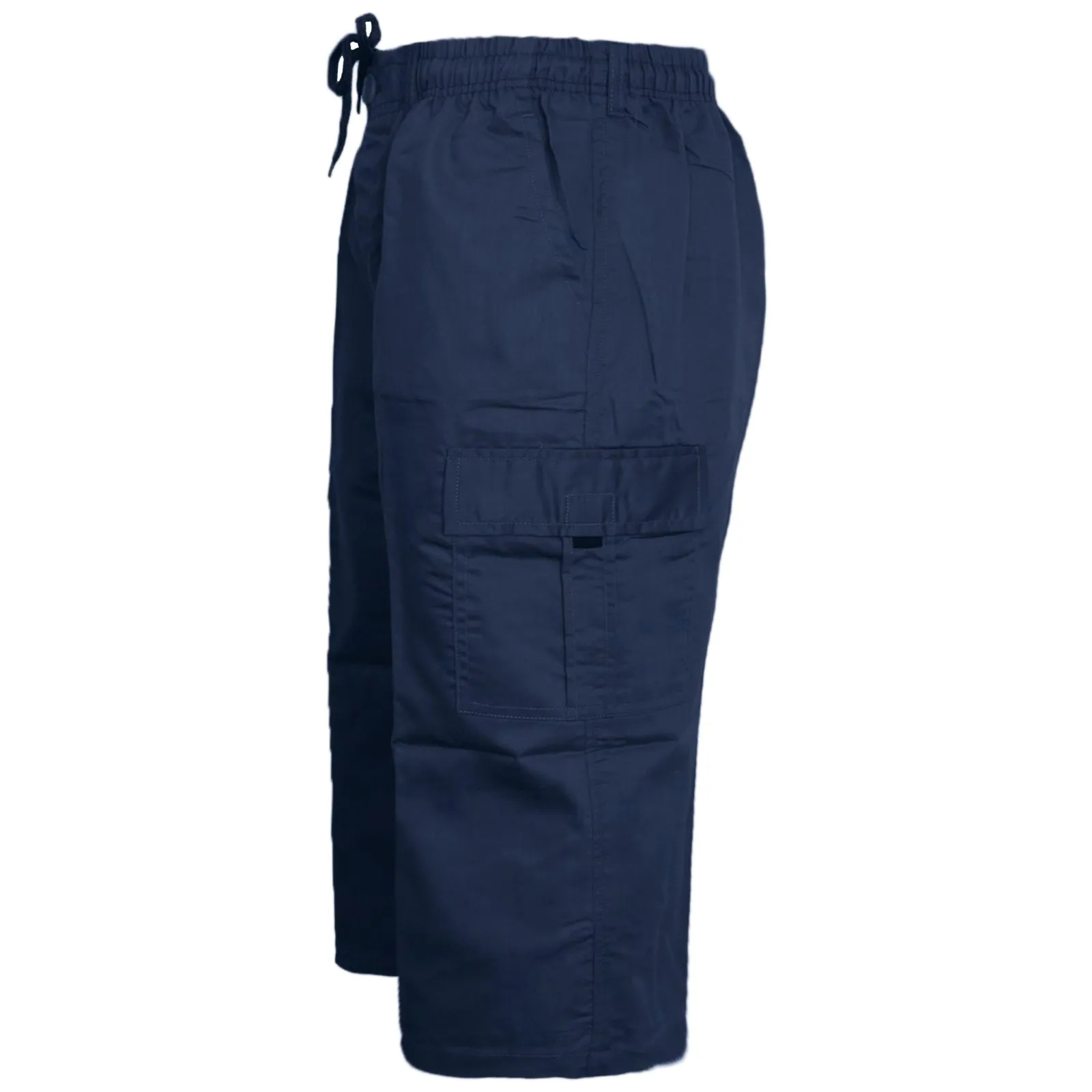 Mens Plain 3/4 Three Quarter Length Shorts Cargo Combat Casual Summer Beach Poly Cotton 6 Pockets Work ¾ Shorts Elasticated Waist Lightweight Pants Plus Big Sizes S-5XL