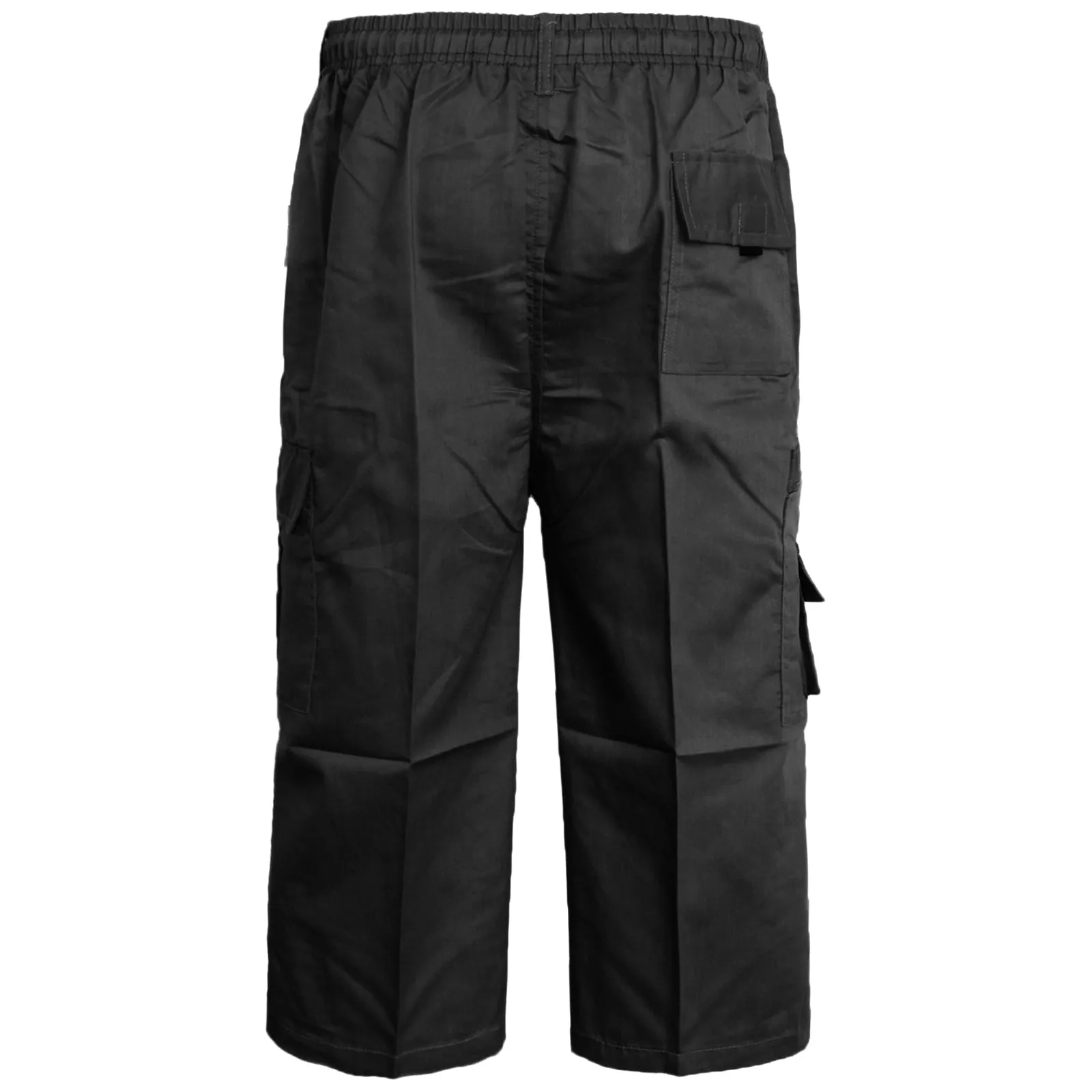 Mens Plain 3/4 Three Quarter Length Shorts Cargo Combat Casual Summer Beach Poly Cotton 6 Pockets Work ¾ Shorts Elasticated Waist Lightweight Pants Plus Big Sizes S-5XL