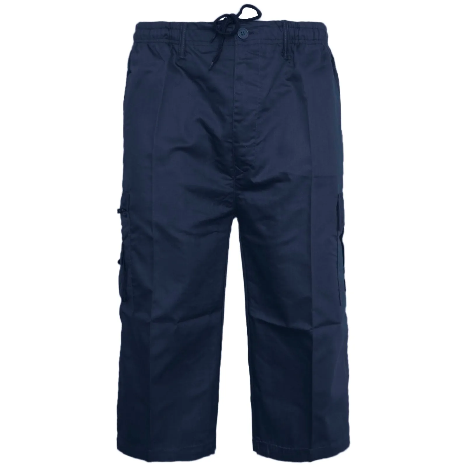 Mens Plain 3/4 Three Quarter Length Shorts Cargo Combat Casual Summer Beach Poly Cotton 6 Pockets Work ¾ Shorts Elasticated Waist Lightweight Pants Plus Big Sizes S-5XL