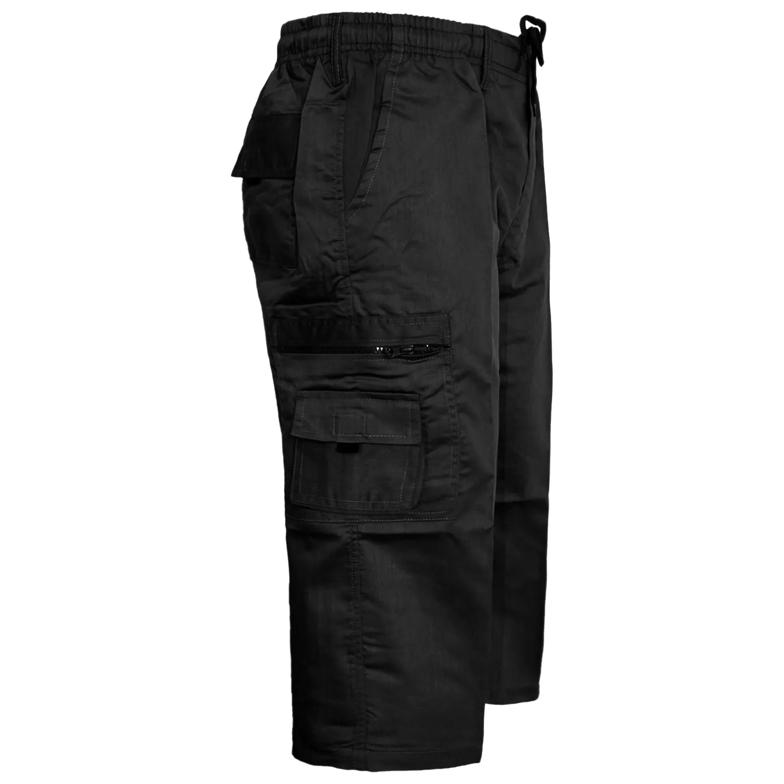 Mens Plain 3/4 Three Quarter Length Shorts Cargo Combat Casual Summer Beach Poly Cotton 6 Pockets Work ¾ Shorts Elasticated Waist Lightweight Pants Plus Big Sizes S-5XL