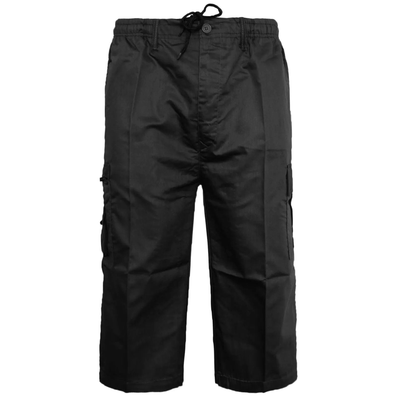 Mens Plain 3/4 Three Quarter Length Shorts Cargo Combat Casual Summer Beach Poly Cotton 6 Pockets Work ¾ Shorts Elasticated Waist Lightweight Pants Plus Big Sizes S-5XL