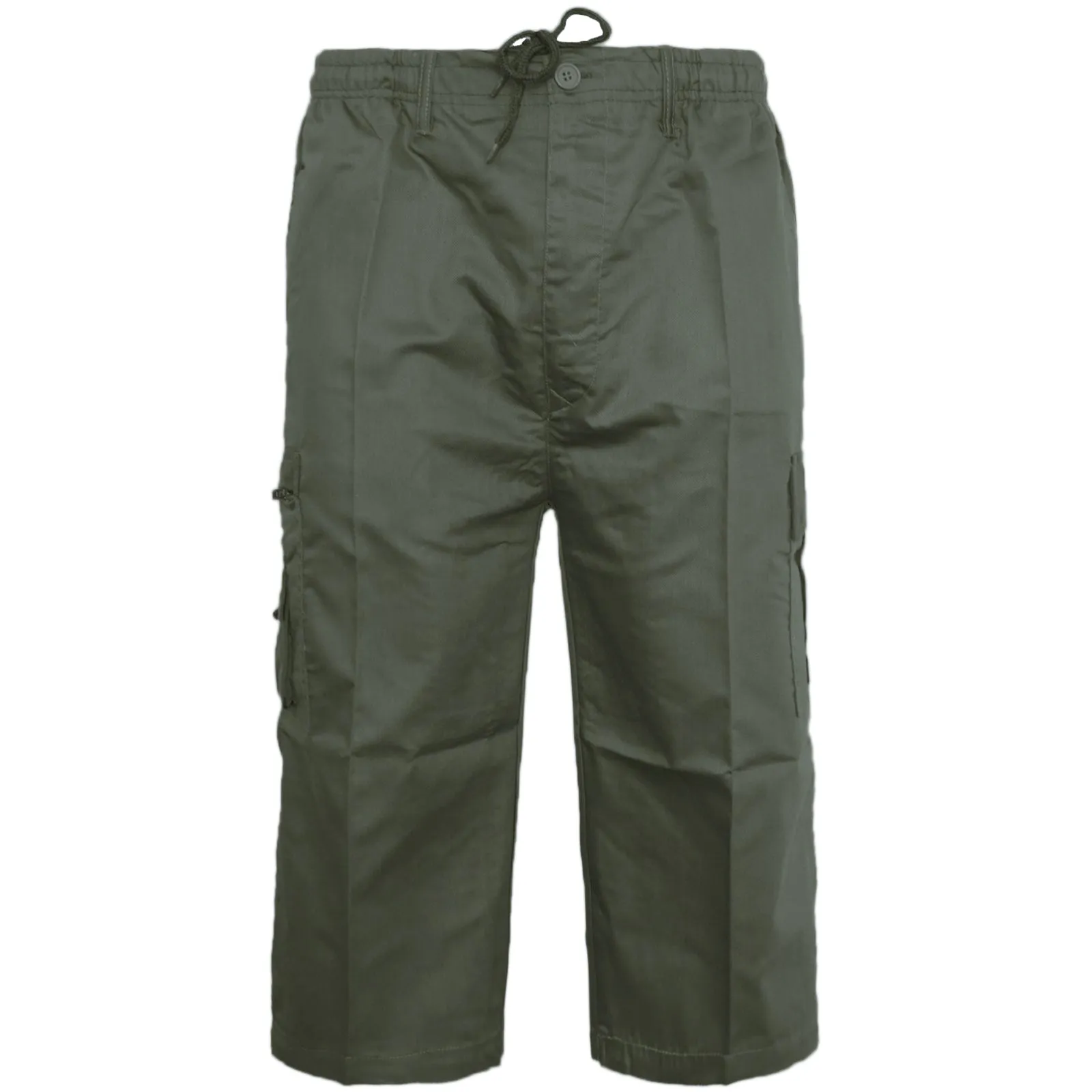 Mens Plain 3/4 Three Quarter Length Shorts Cargo Combat Casual Summer Beach Poly Cotton 6 Pockets Work ¾ Shorts Elasticated Waist Lightweight Pants Plus Big Sizes S-5XL