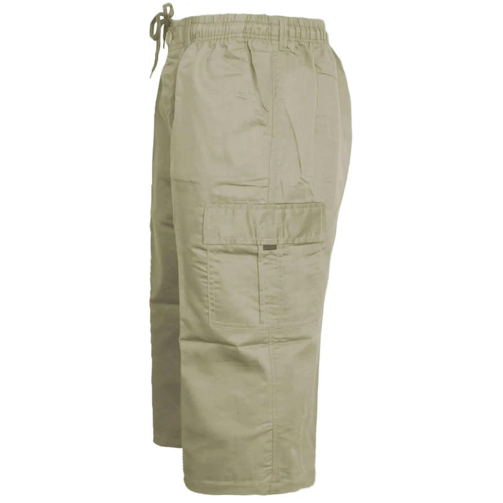Mens Plain 3/4 Three Quarter Length Shorts Cargo Combat Casual Summer Beach Poly Cotton 6 Pockets Work ¾ Shorts Elasticated Waist Lightweight Pants Plus Big Sizes S-5XL