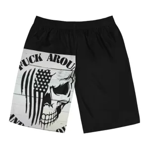 Men's Skull Print Board Shorts - "F*** Around and Find Out" Design