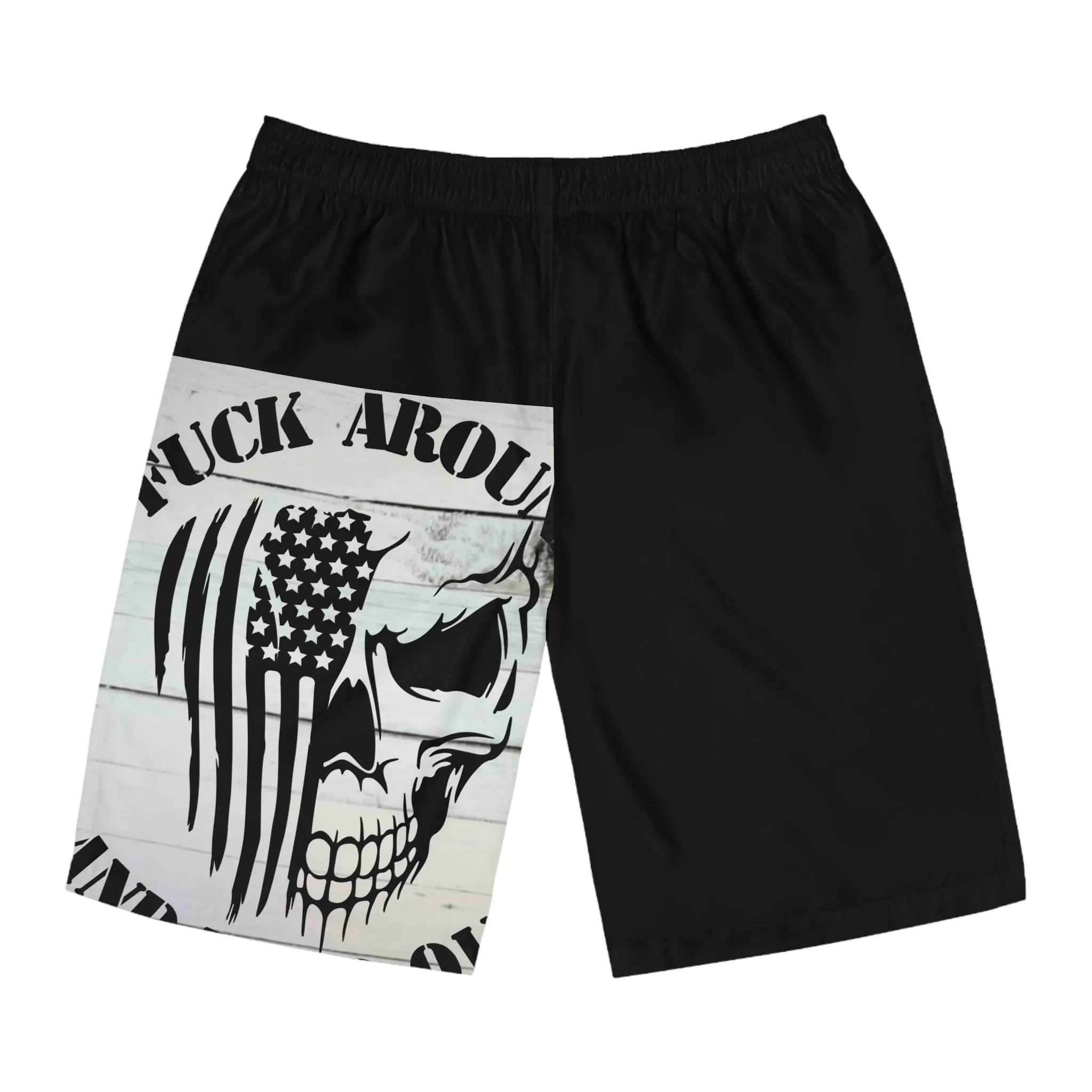 Men's Skull Print Board Shorts - "F*** Around and Find Out" Design