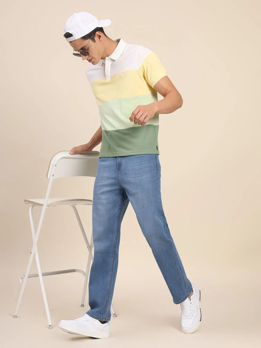 Men's Slim Fit Light Blue Denim Jeans Waistband With Belt Loops Has A Button Rivet And Zip Closure