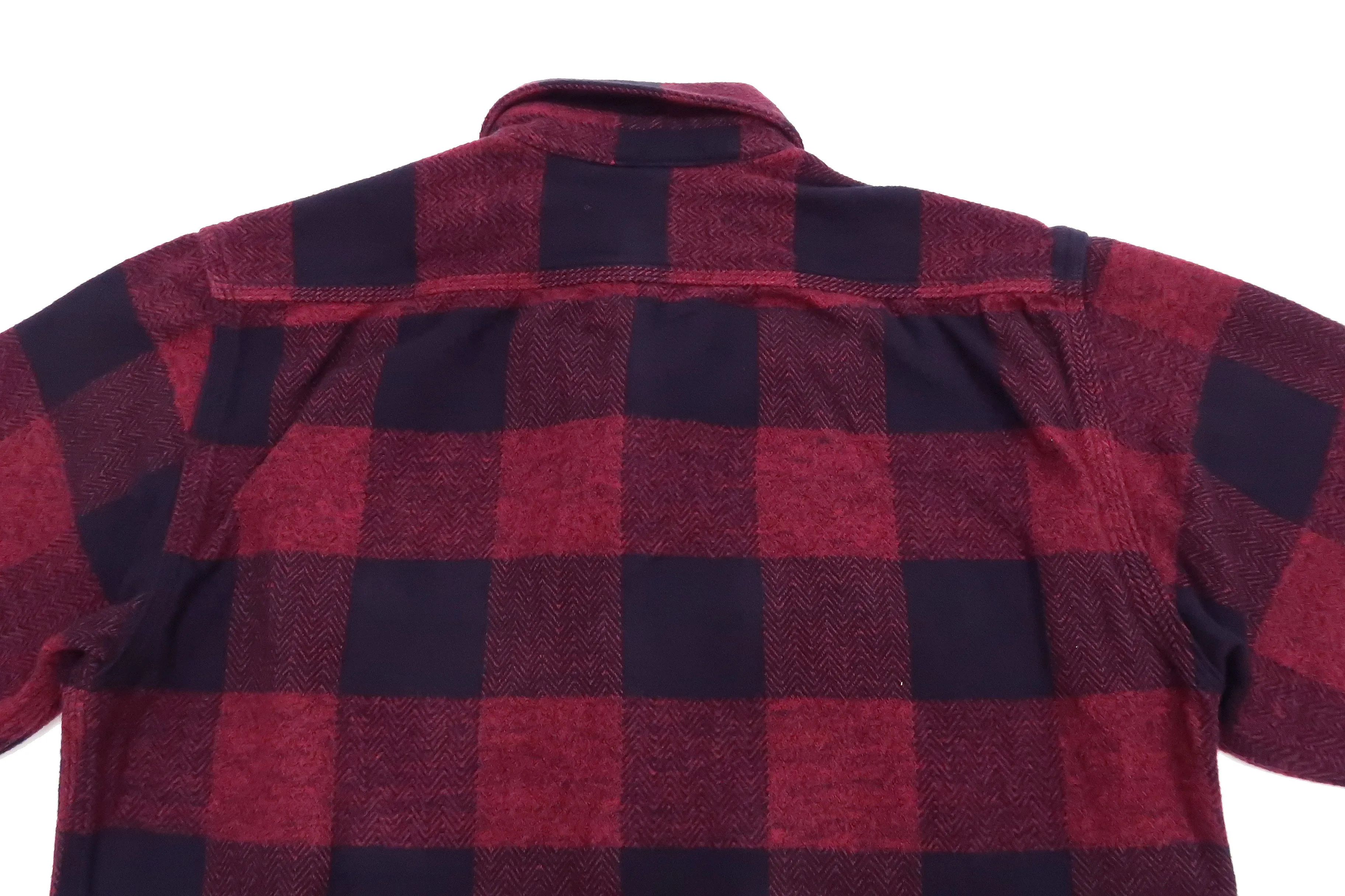 Momotaro Jeans Flannel Shirt Men's Herringbone Twill Buffalo Plaid Long Sleeve Work Shirt MLS1020M23 Red/Black