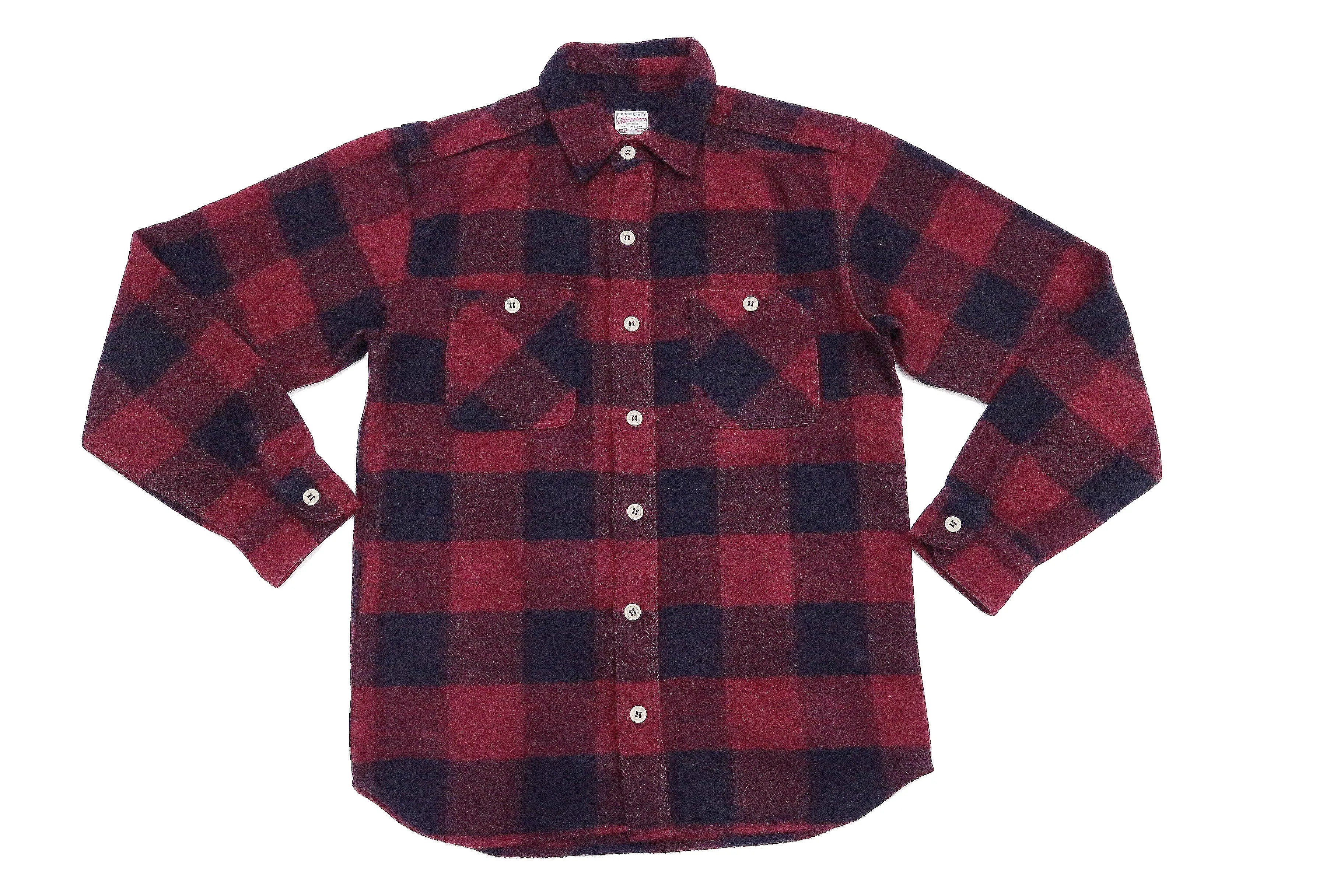 Momotaro Jeans Flannel Shirt Men's Herringbone Twill Buffalo Plaid Long Sleeve Work Shirt MLS1020M23 Red/Black