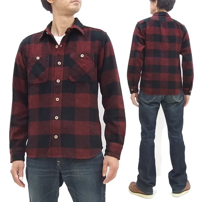 Momotaro Jeans Flannel Shirt Men's Herringbone Twill Buffalo Plaid Long Sleeve Work Shirt MLS1020M23 Red/Black
