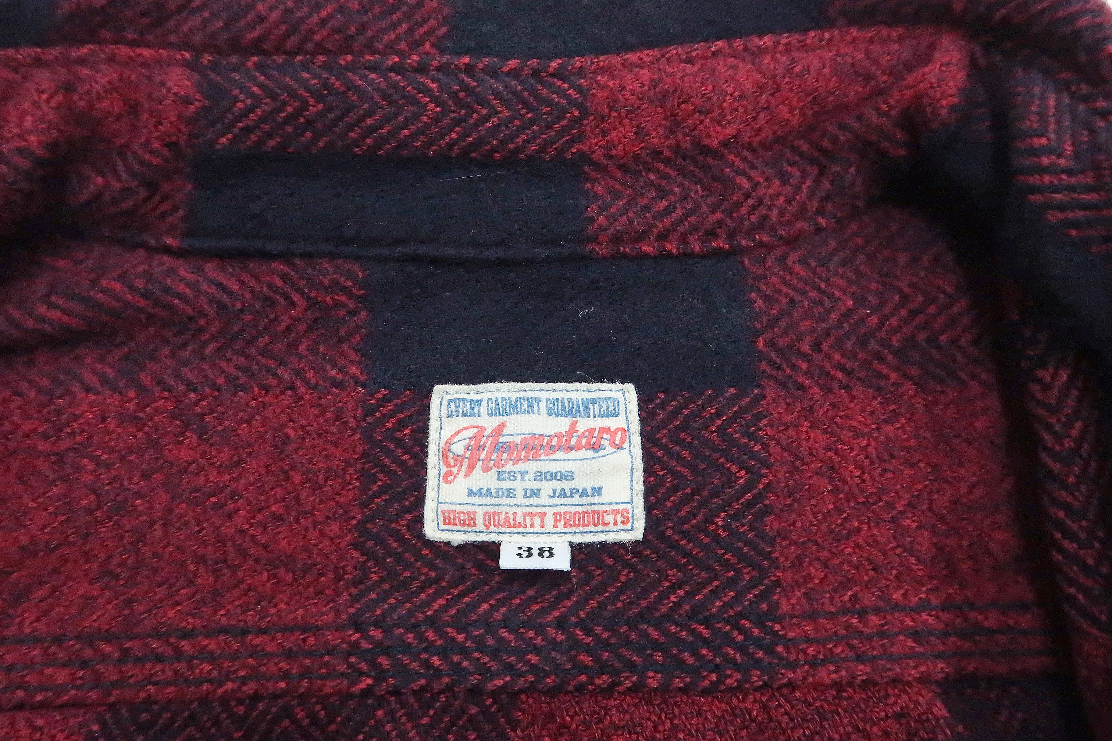 Momotaro Jeans Flannel Shirt Men's Herringbone Twill Buffalo Plaid Long Sleeve Work Shirt MLS1020M23 Red/Black